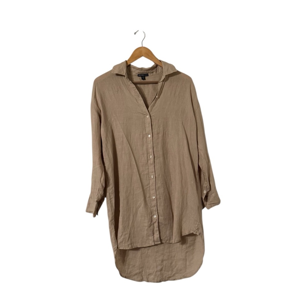James Perse Beige Button-Down Long Sleeve Dress